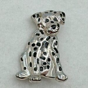 Designer AK Anne Kline Dalmatian Dog Puppy Silver Tone Black Brooch Pin Jewelry